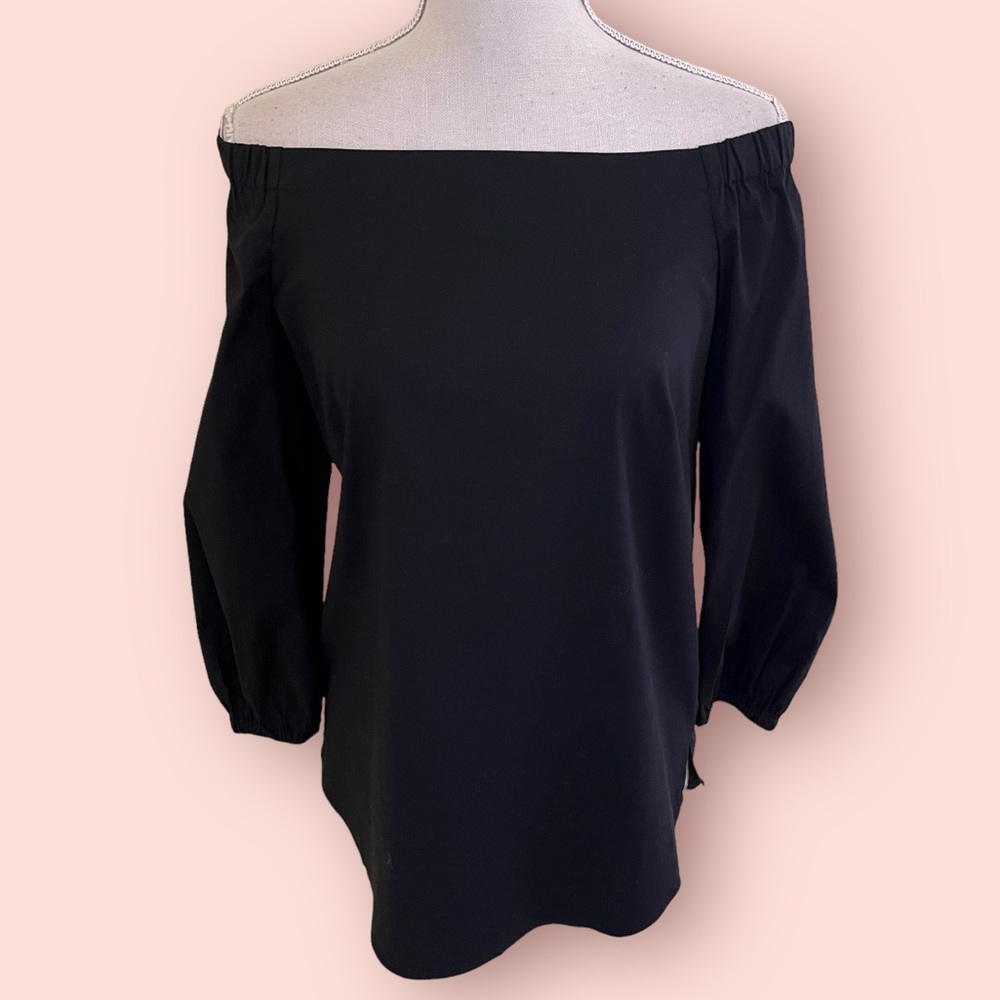White House Black Market Black Cotton Poplin Off the Shoulder Blouse XS NEW